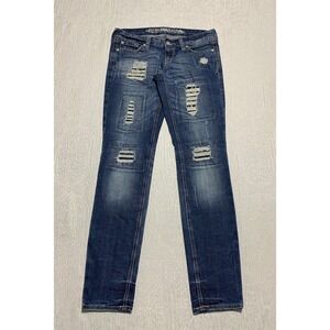 Express Jeans Womens 6 Blue Zelda Ultra Skinny Distressed Ripped Rhinestone‎